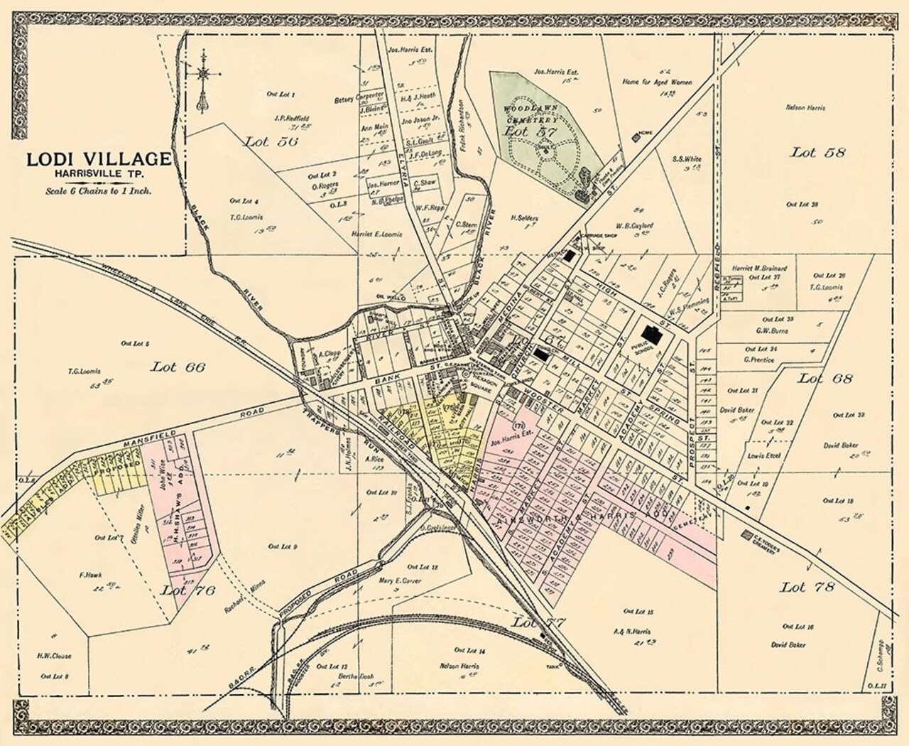 Lodi Village Ohio Landowner - American Atlas 1896 Poster Print by American Atlas American Atlas # OHLO0001